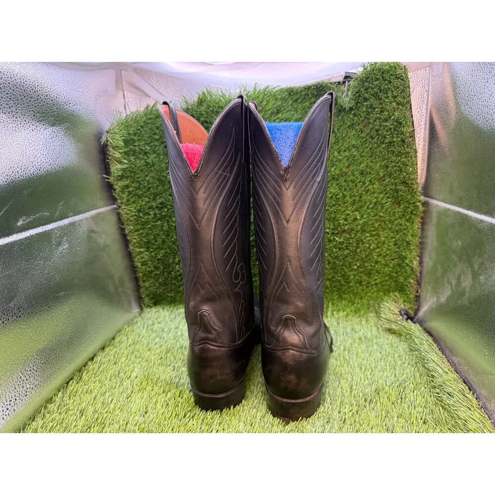 Lucchese L6720 Mens 9.5B Narrow Black Leather Western Cowboy Boots Vintage